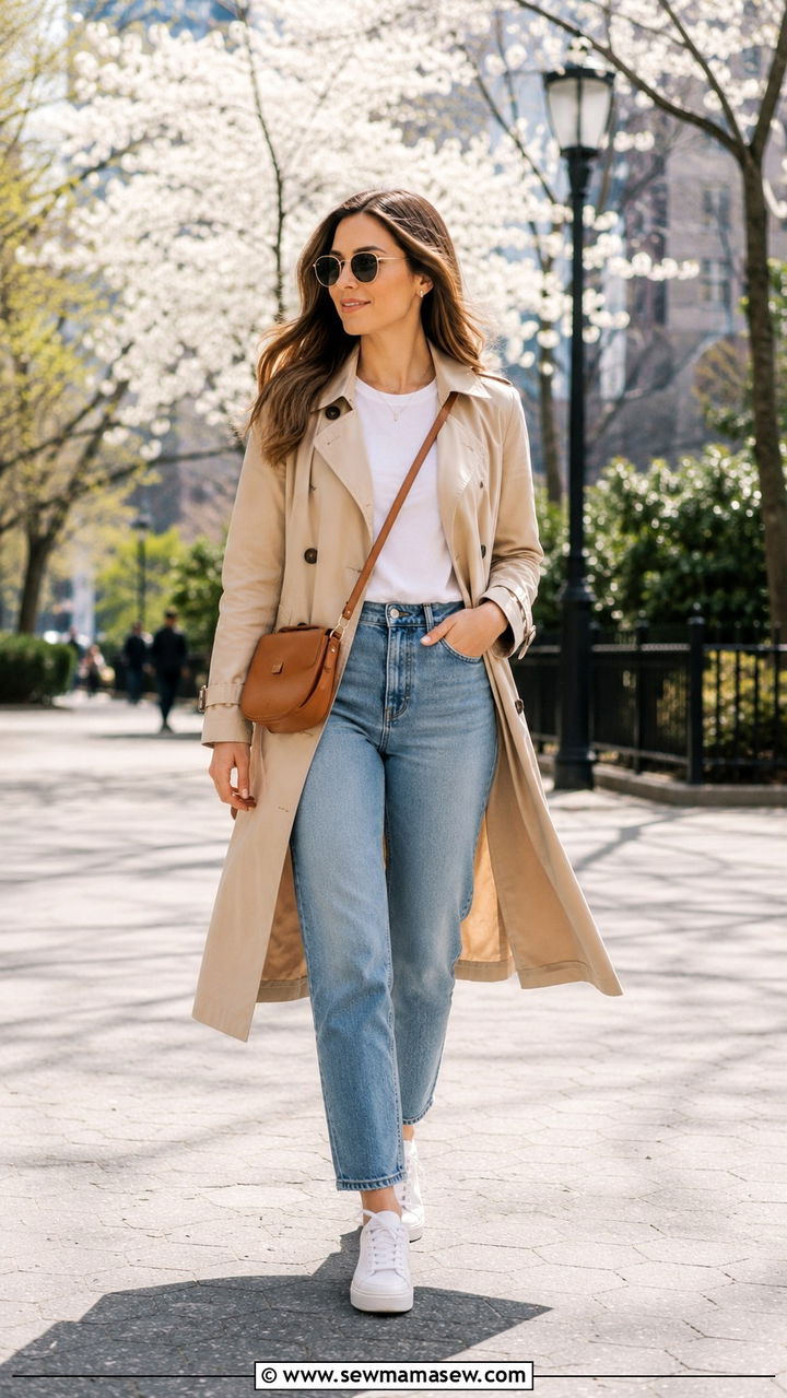 Trench Coat With Jeans And Crossbody Bag - 20 spring outfits with crossbody bag