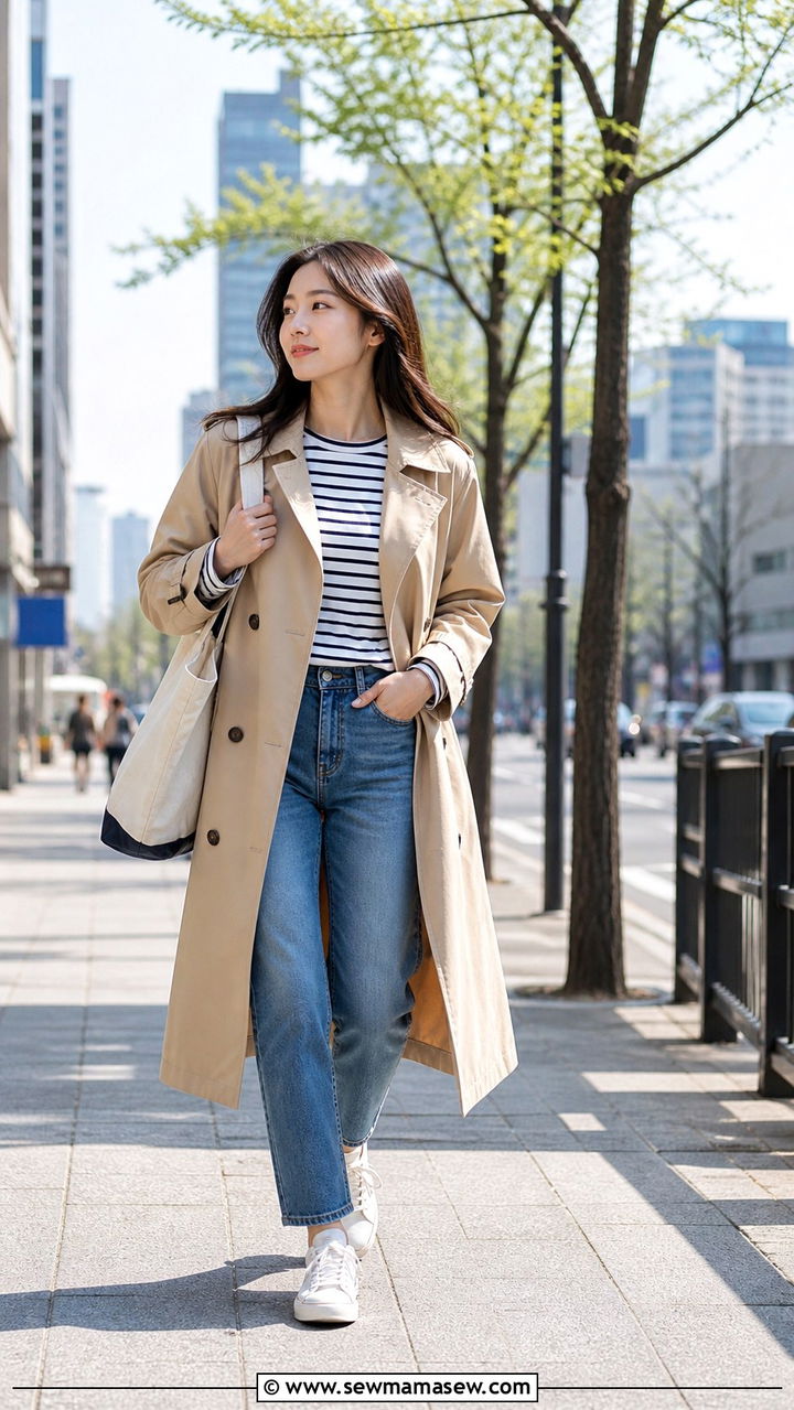 Trench Coat With Jeans And Sneakers Seoul - 40 Seoul outfit ideas