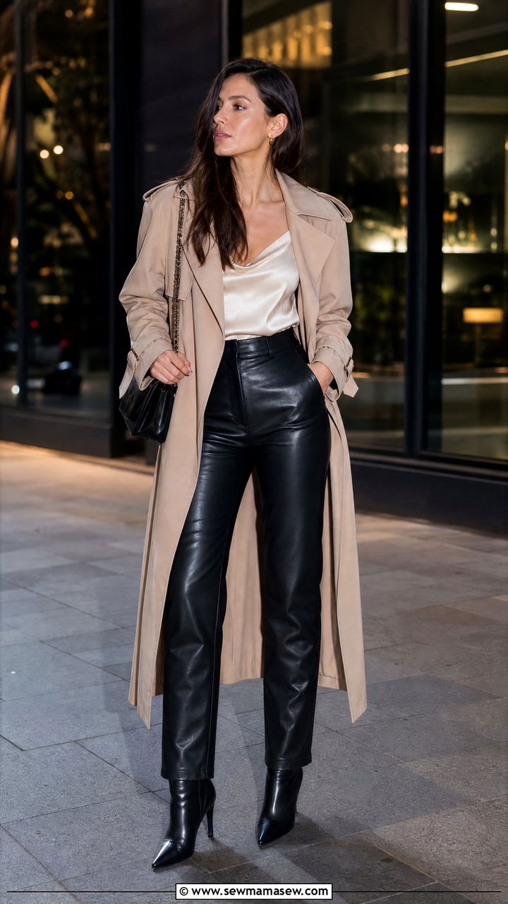 Trench Coat With Leather Pants - 30 classy trench coat outfits