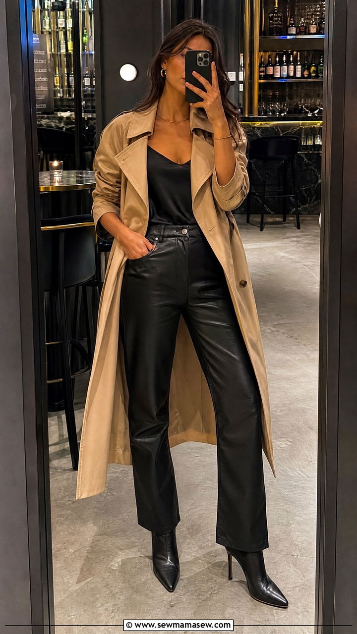 Trench Coat With Leather Pants - 30 chic trench coat outfit ideas