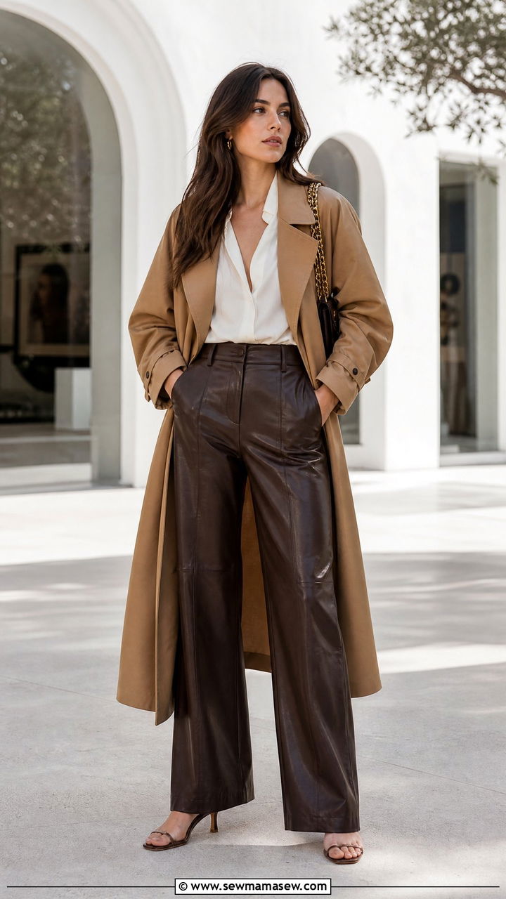 Trench Coat With Leather Trousers - 30 classy trench coat outfits