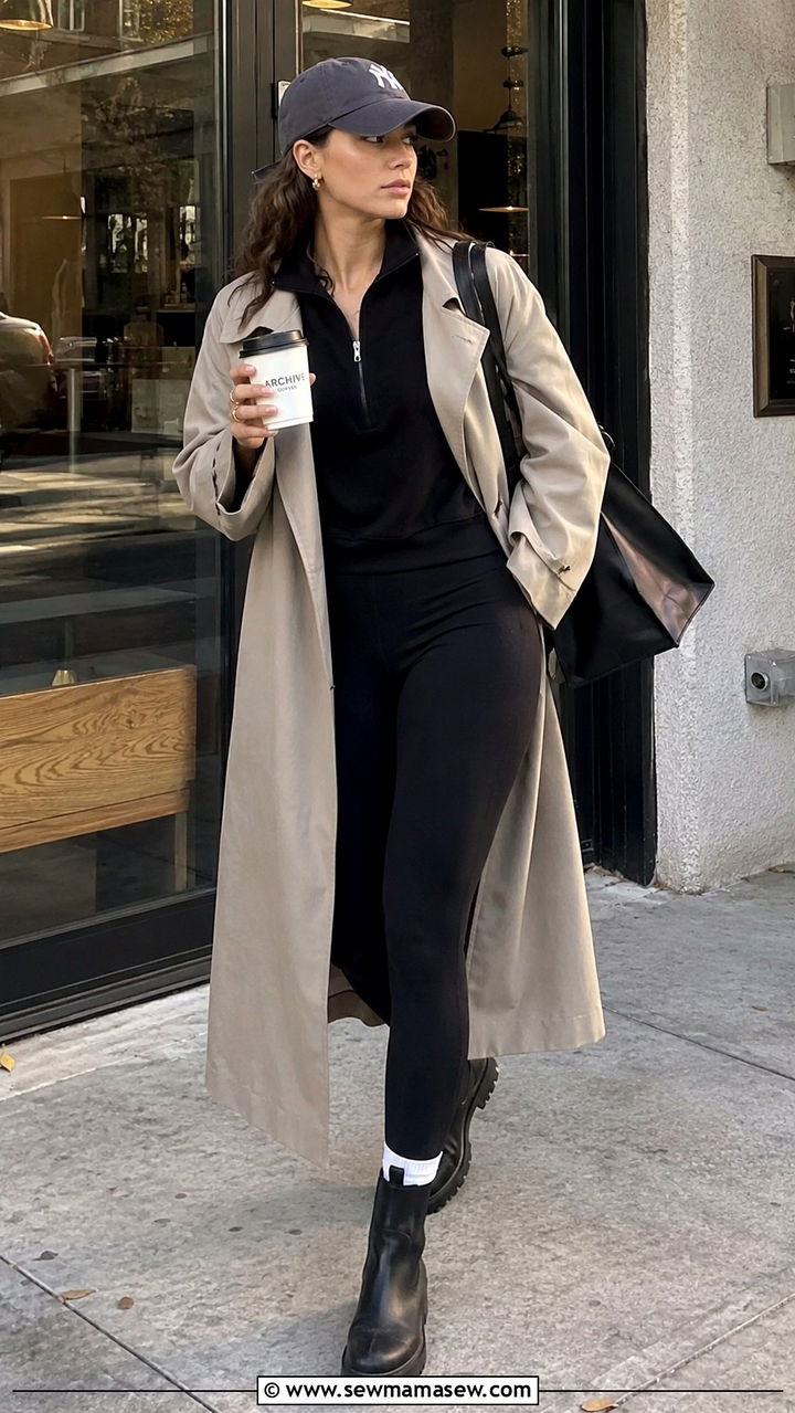 Trench Coat With Leggings and Boots - 30 chic trench coat outfit ideas