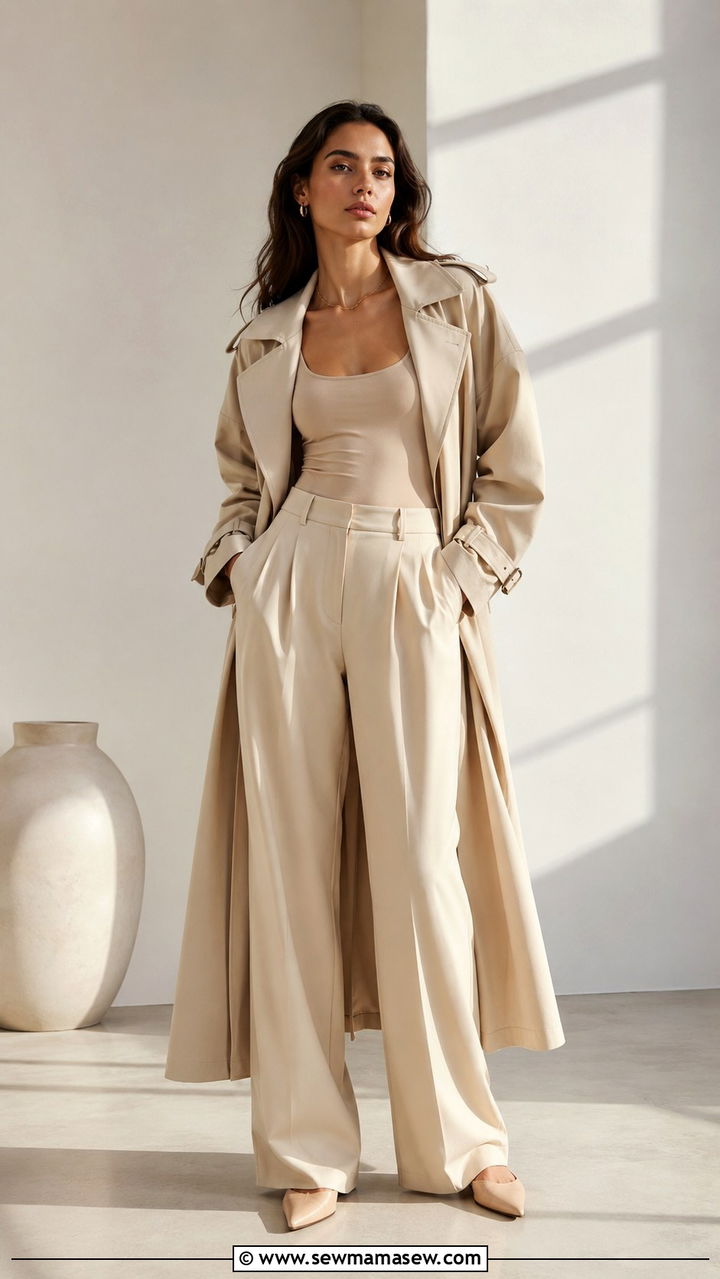 Trench Coat With Matching Wide Leg Trouser Set - 25 trench coat outfits 2026