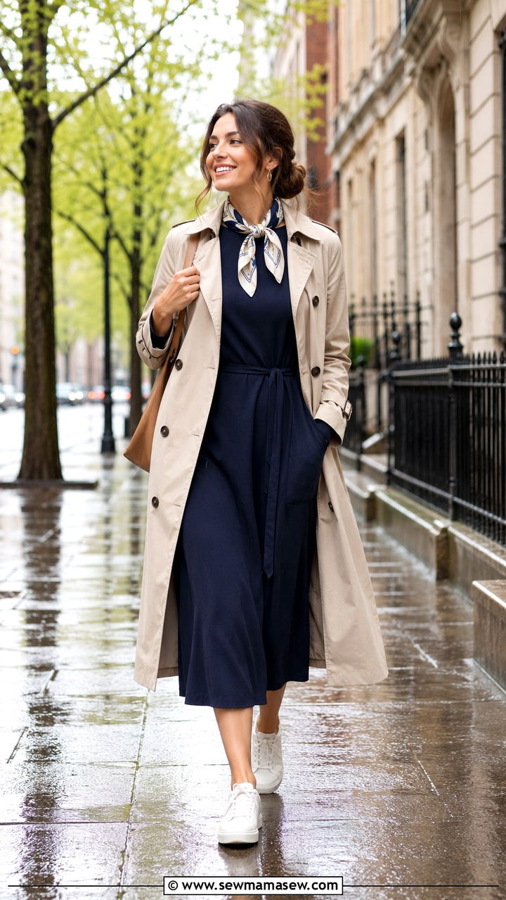 Trench Coat With Midi Dress - 30 transitional teacher outfit ideas