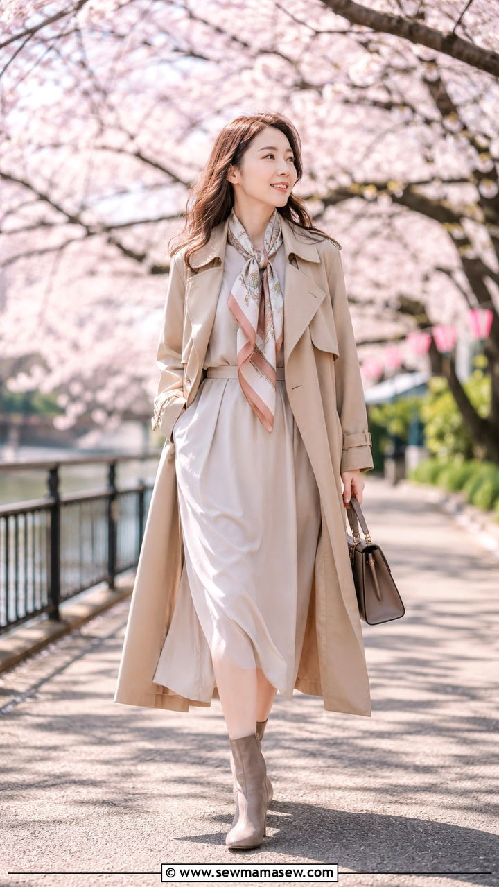 Trench Coat With Midi Dress And Ankle Boots - 30 Tokyo vacation outfit ideas