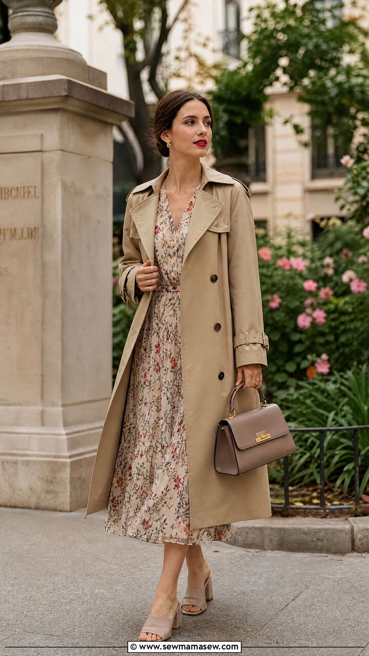 Trench Coat With Midi Dress Outfit - 30 Late August outfit ideas