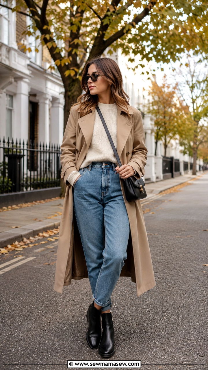 Trench Coat With Mom Jeans and Ankle Boots - 30 Mom jeans outfit ideas with a trench coat
