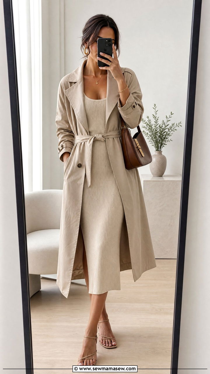 Trench Coat With Ribbed Tank Dress Outfit - 30 Summer outfits with trench coat