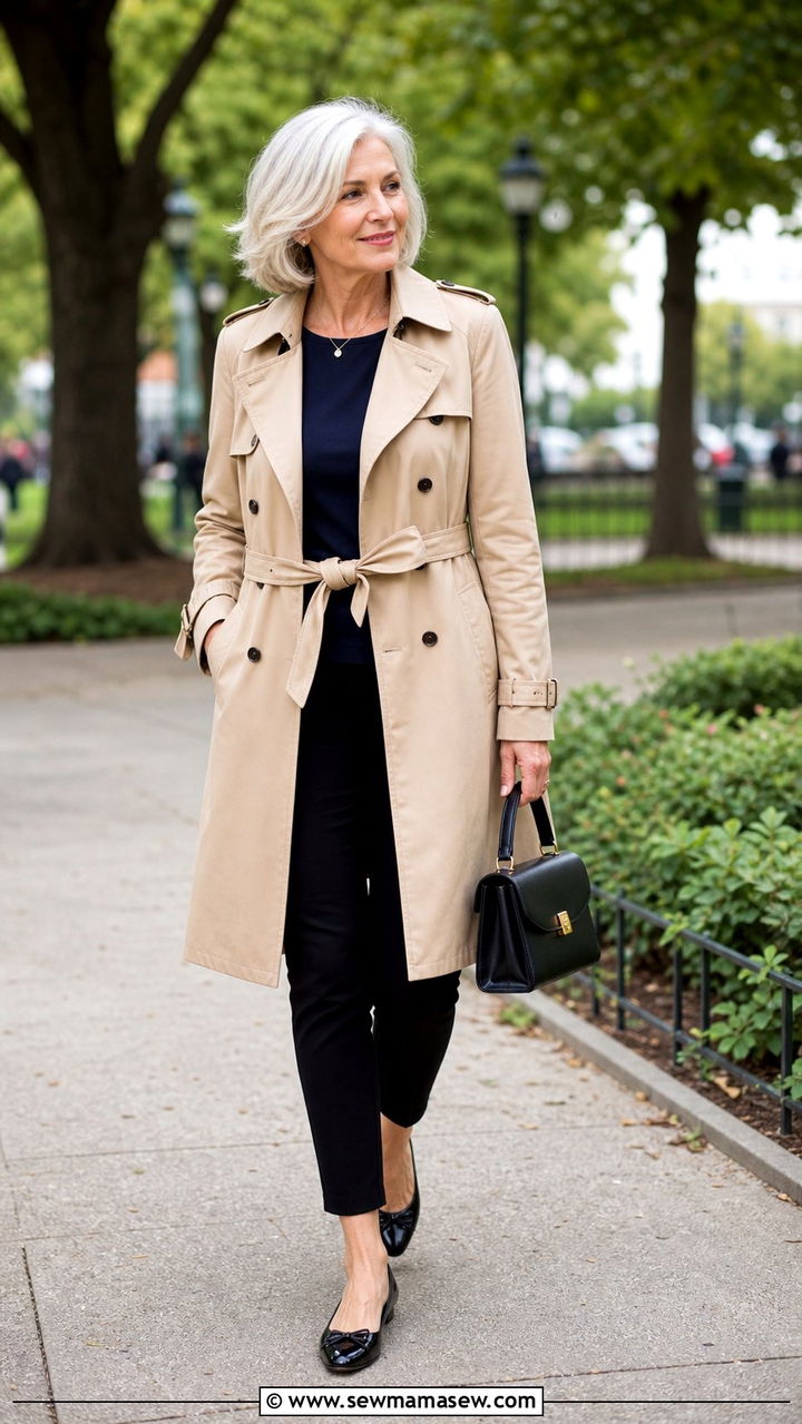 Trench Coat With Slim Ankle Pants - 25 Cute outfits for women over 60