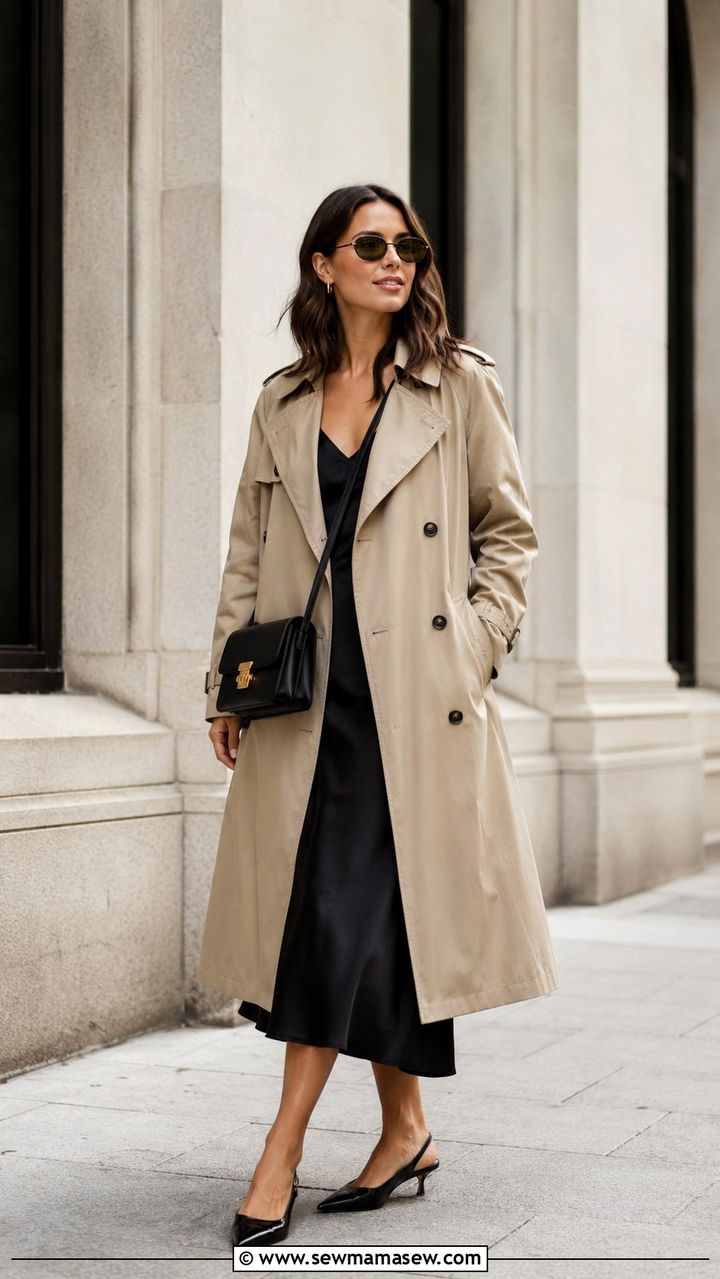 Trench Coat With Slingback Heels - 30 Spring outfits with heels
