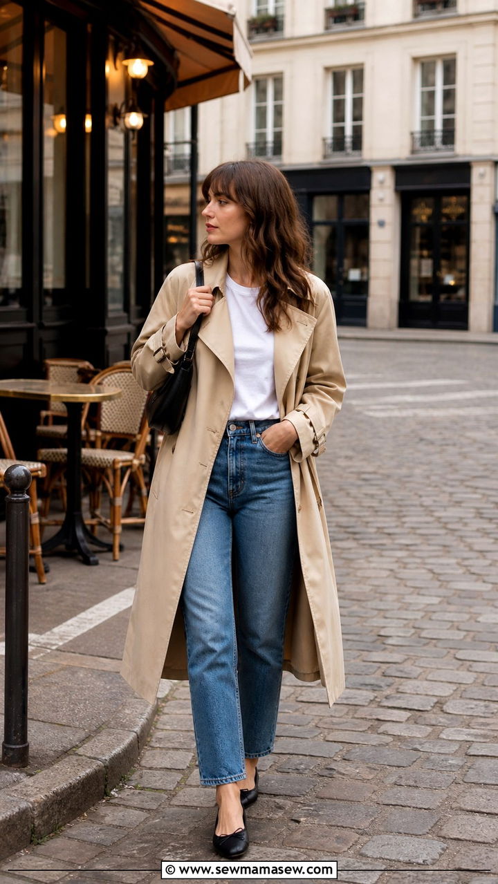 Trench Coat With Straight Leg Jeans - 40 French girl outfit ideas