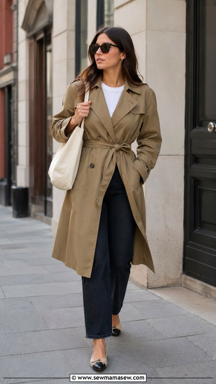 Trench Coat With Straight Leg Jeans - 30 classy outfits for pear shaped body