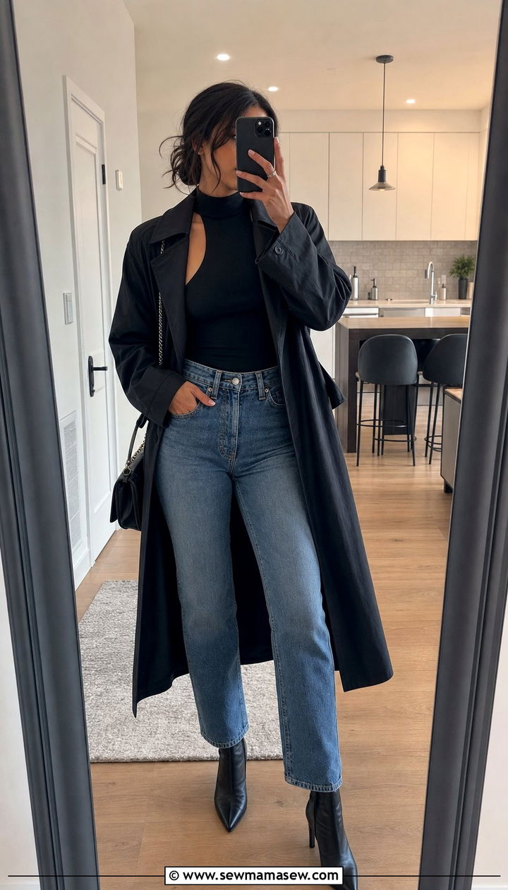 Trench Coat With Straight Leg Jeans And A Bodysuit - 25 Straight leg jeans outfit ideas with a trench coat