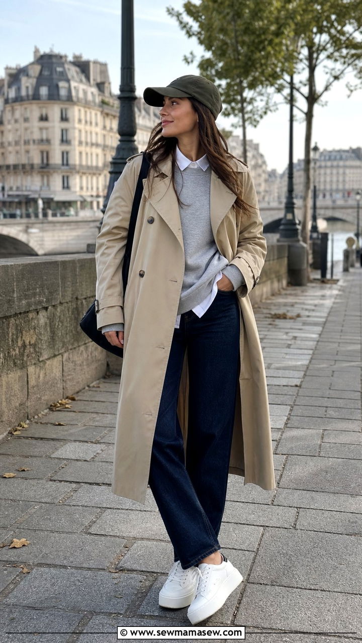 Trench Coat With Straight Leg Jeans And A Crewneck Sweatshirt - 25 Straight leg jeans outfit ideas with a trench coat
