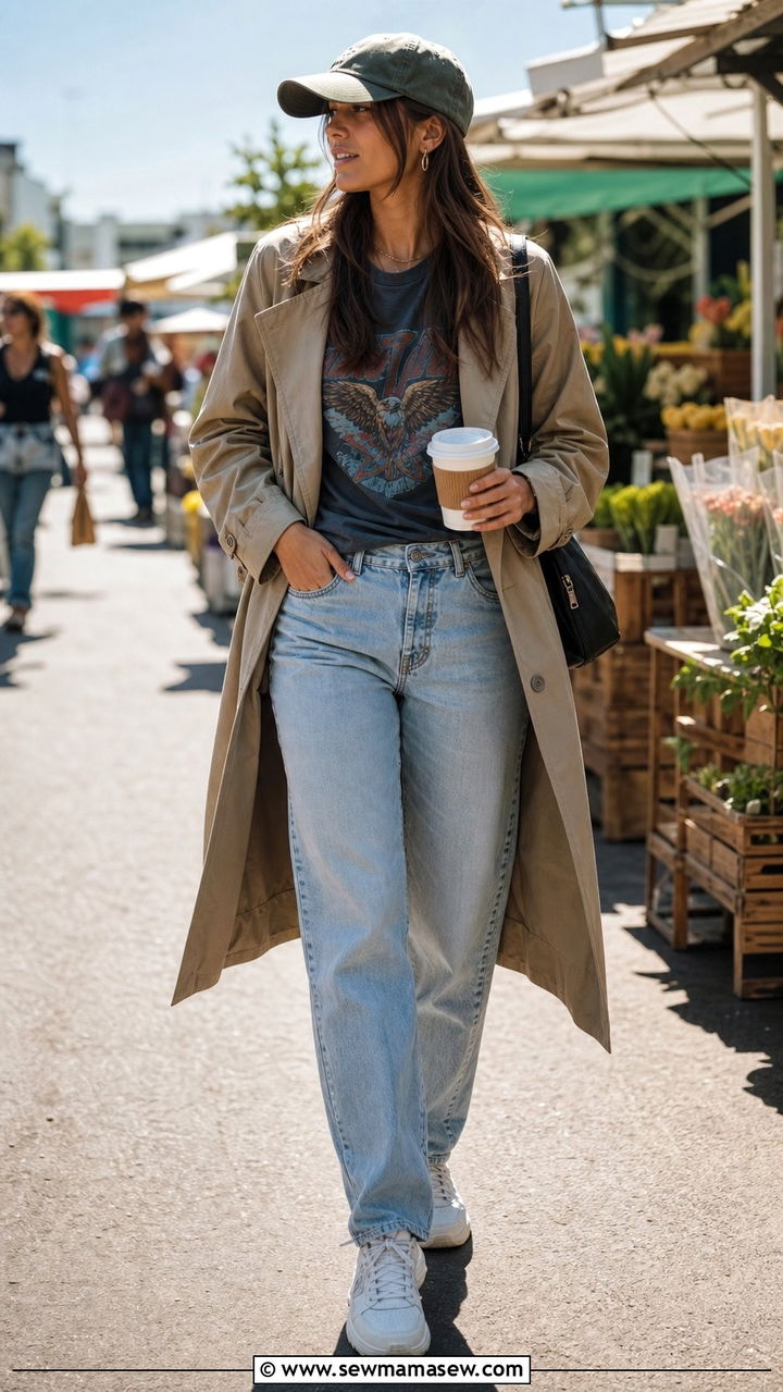 Trench Coat With Straight Leg Jeans And A Graphic Tee - 25 Straight leg jeans outfit ideas with a trench coat