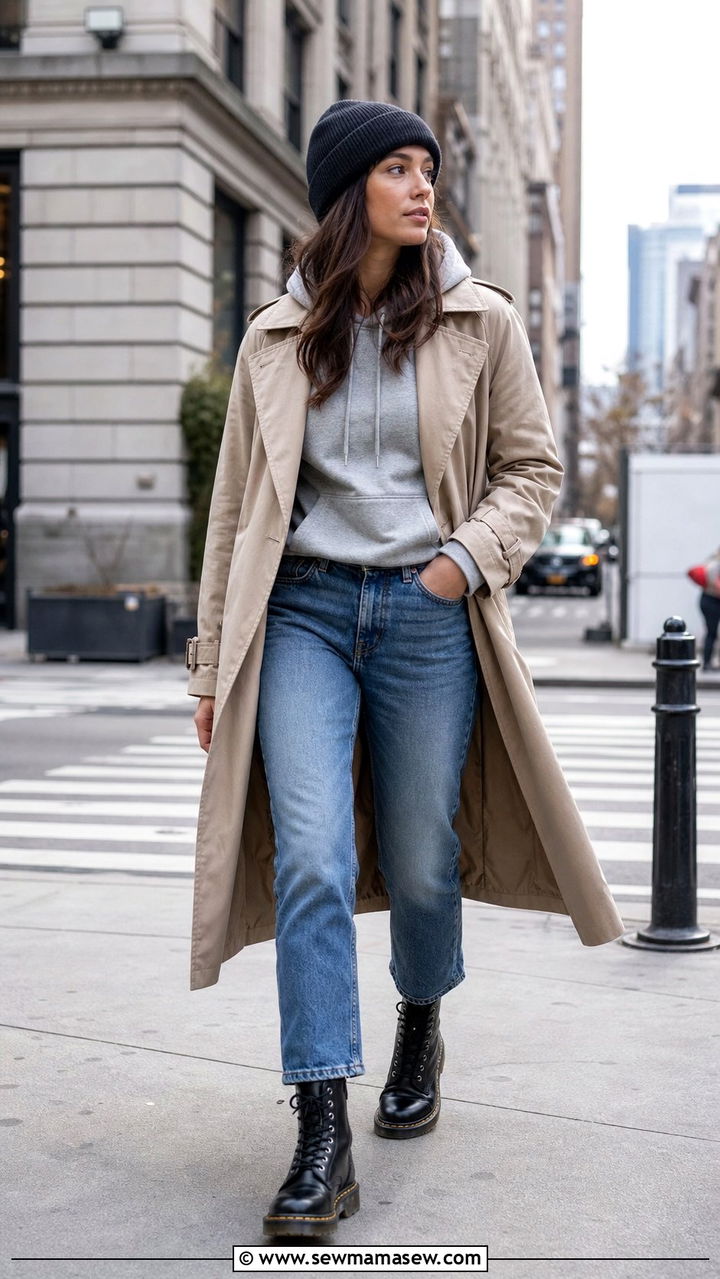 Trench Coat With Straight Leg Jeans And A Hoodie - 25 Straight leg jeans outfit ideas with a trench coat