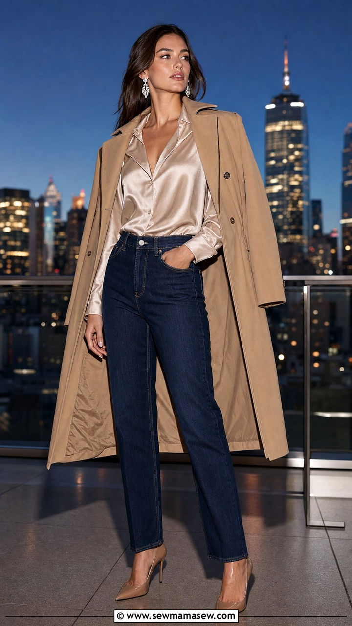 Trench Coat With Straight Leg Jeans And A Silk Blouse - 25 Straight leg jeans outfit ideas with a trench coat