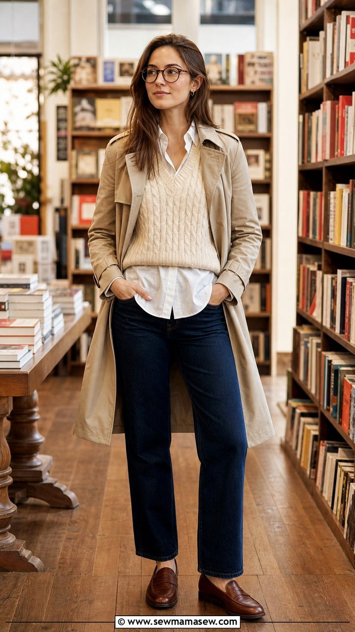 Trench Coat With Straight Leg Jeans And A Sweater Vest - 25 Straight leg jeans outfit ideas with a trench coat