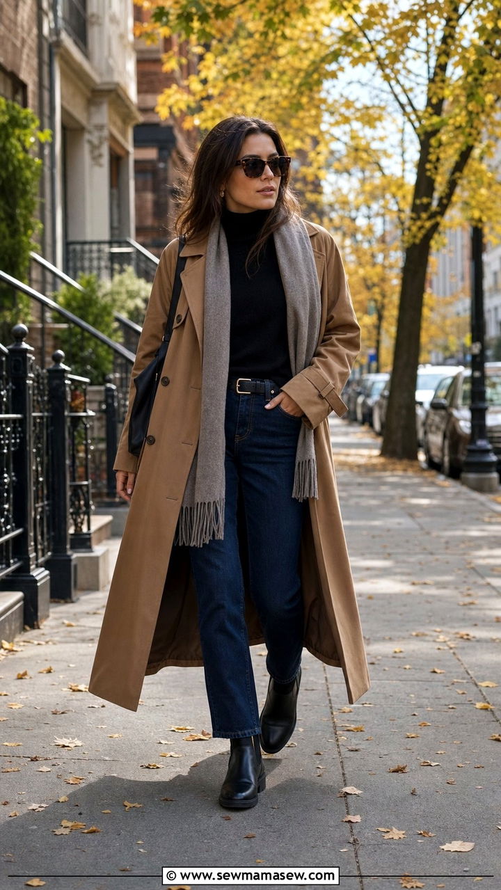 Trench Coat With Straight Leg Jeans And A Turtleneck - 25 Straight leg jeans outfit ideas with a trench coat