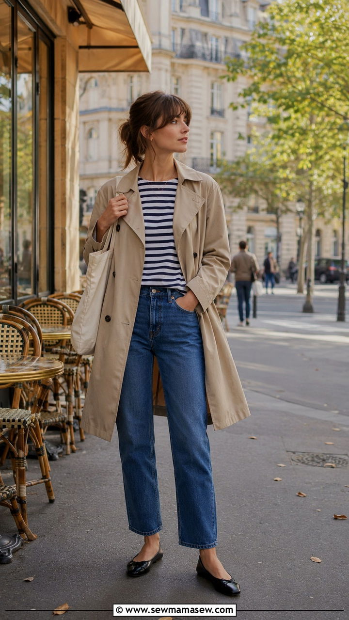 Trench Coat With Straight Leg Jeans And Ballet Flats - 30 Paris outfits to copy