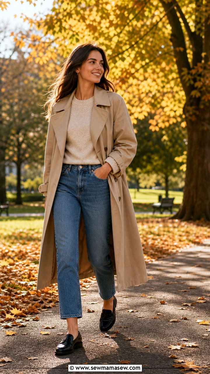 Trench Coat With Straight Leg Jeans And Penny Loafers - 25 Straight leg jeans outfit ideas with loafers