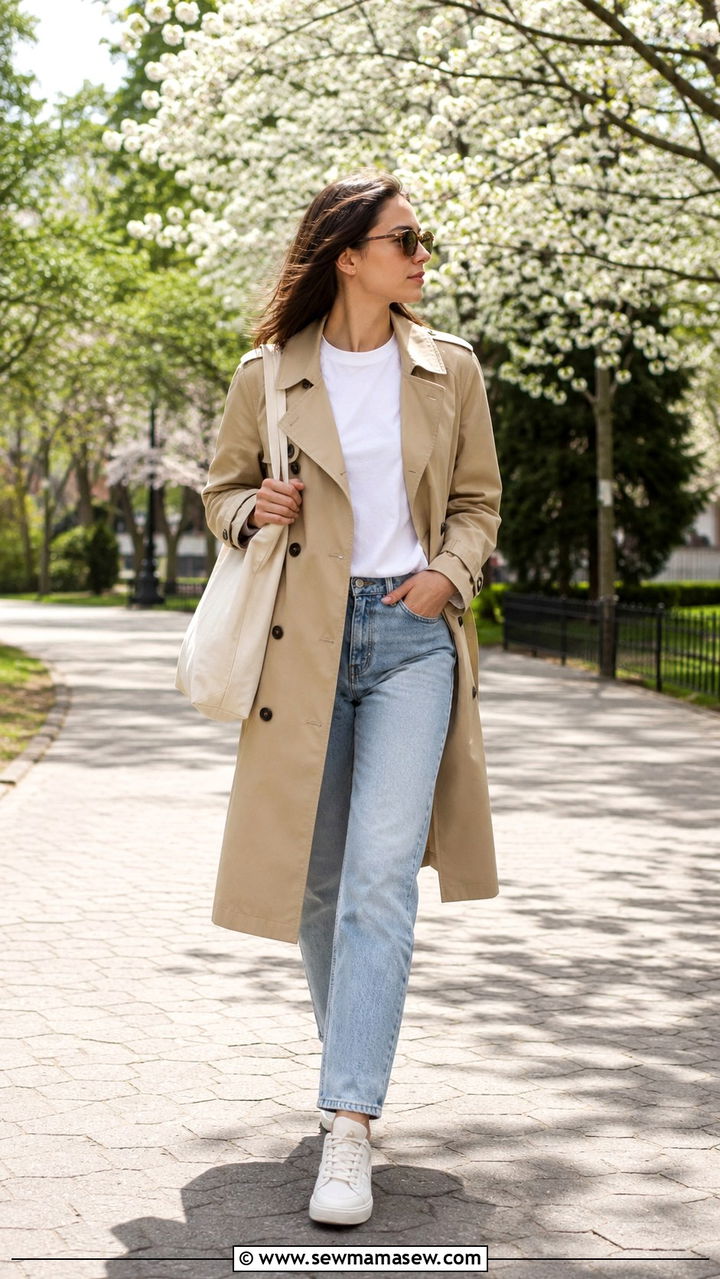 Trench Coat With Straight Leg Jeans Spring Outfit - 30 Minimalist spring capsule wardrobe