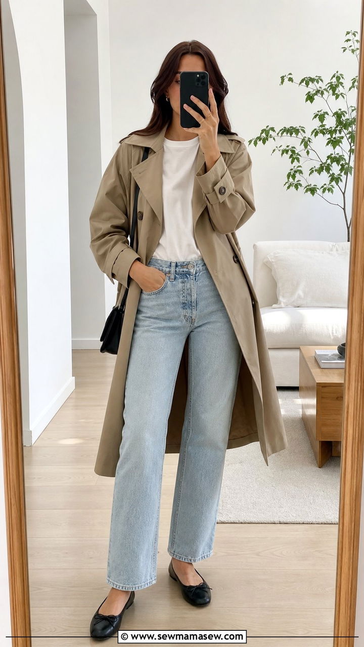 Trench Coat With Straight Leg Jeans and Ballet Flats - 25 Elevated spring outfit ideas 2026