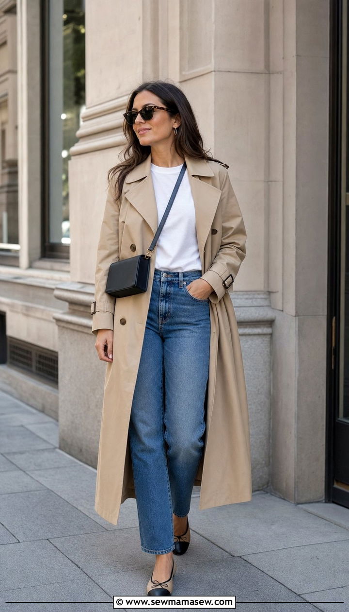 Trench Coat With Straight Leg Jeans and Ballet Pumps - 25 spring outfits 2026 women to copy