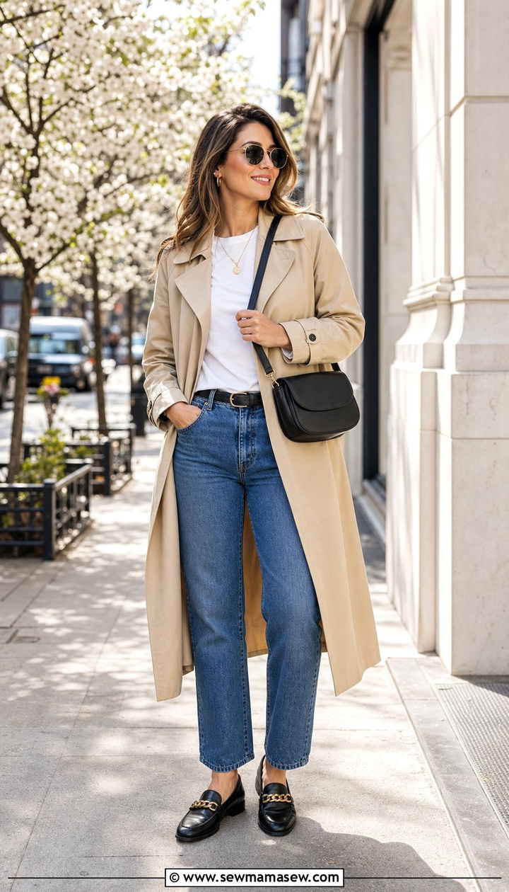 Trench Coat With Straight Leg Jeans and Loafers - 25 Early April outfit ideas