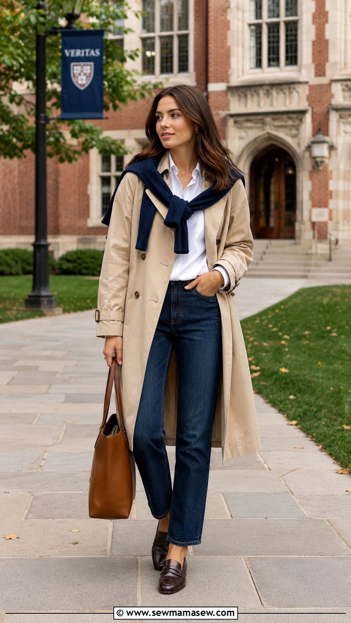Trench Coat With Sweater Over Shoulders - 30 chic trench coat outfit ideas