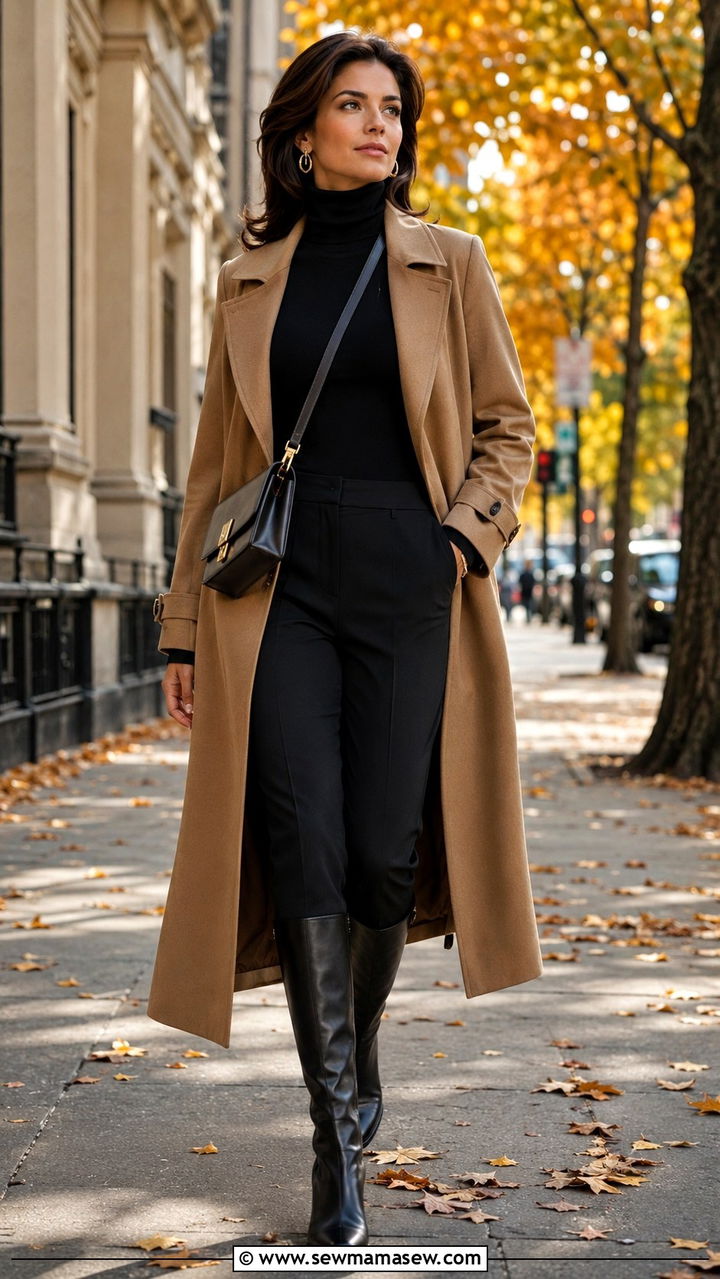 Trench Coat With Turtleneck And Knee High Boots - 20 Old money outfit ideas Jackie Kennedy