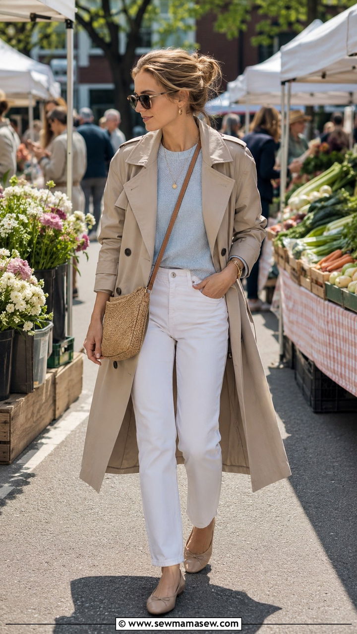 Trench Coat With White Jeans And Ballet Flats - 25 trench coat outfits 2026