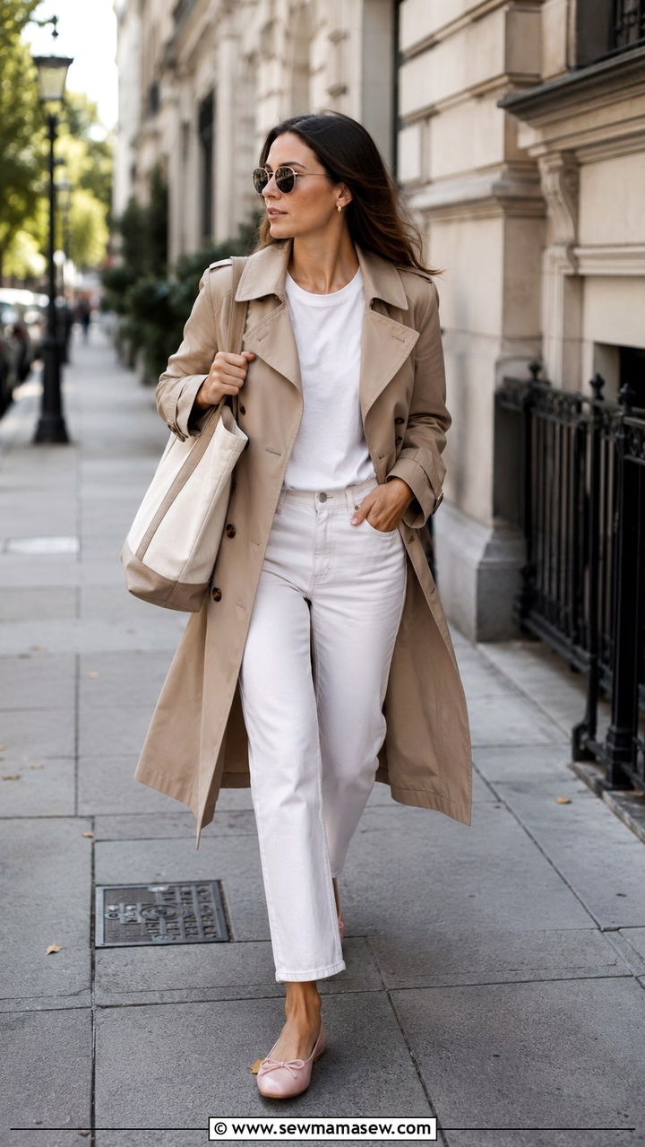 Trench Coat With White Jeans Outfit - 25 What to wear in spring 2026