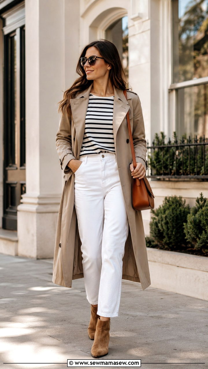 Trench Coat With White Jeans Outfit - 30 spring trench coat outfit ideas