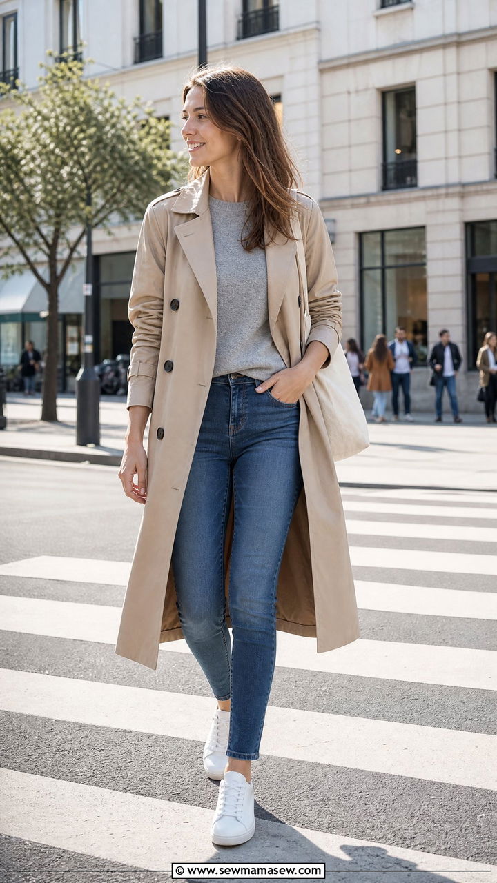 Trench Coat With White Sneakers - 30 classy trench coat outfits