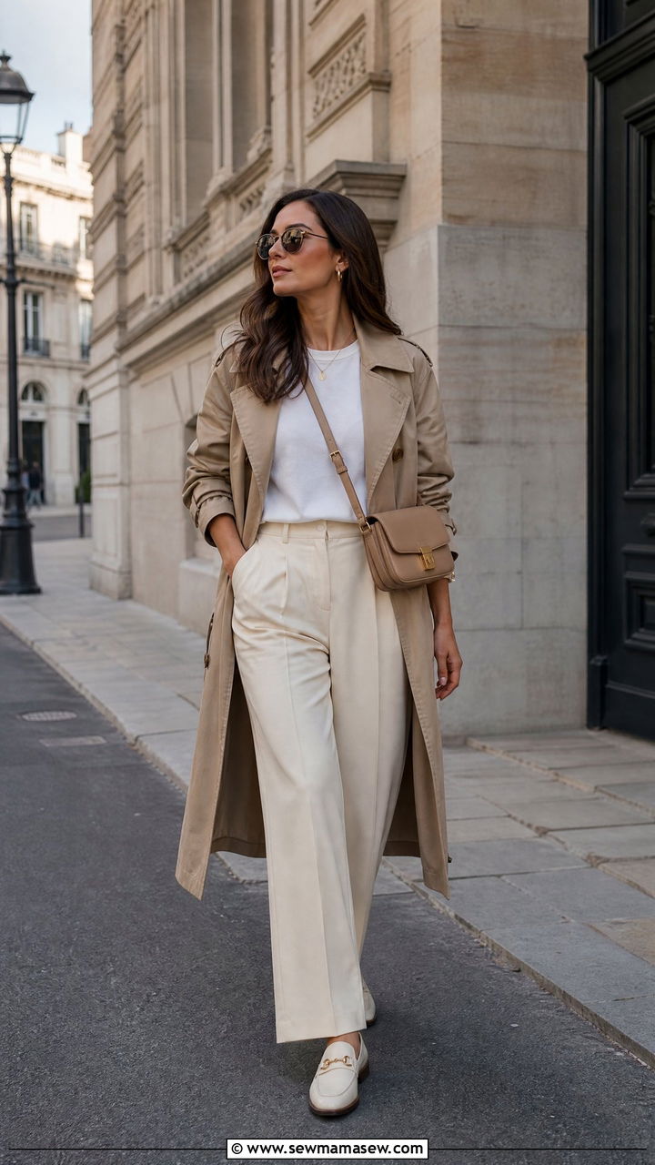 Trench Coat With Wide Leg Trousers - 30 Chill spring outfit ideas