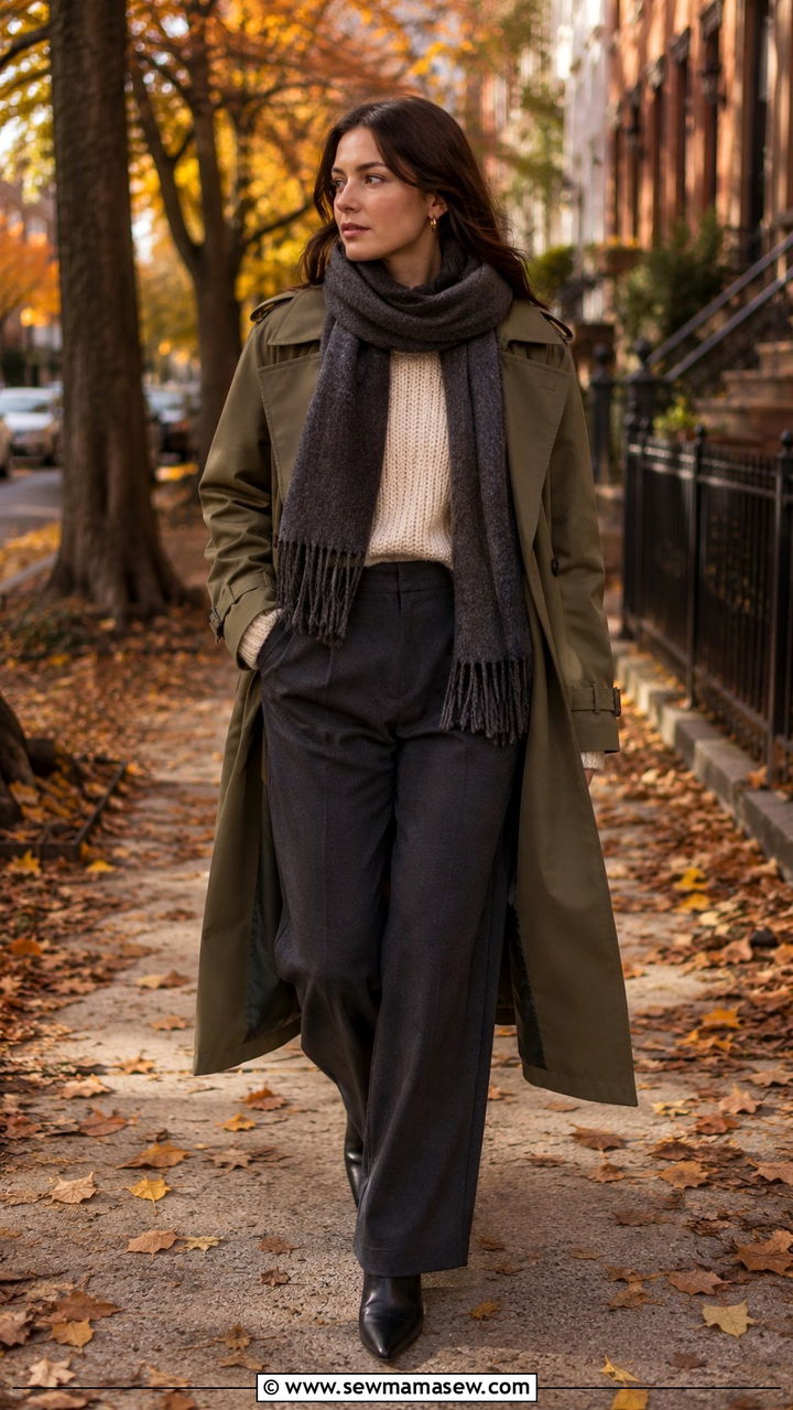 Trench Coat With Wide Leg Trousers And Ankle Boots Outfit - 25 Wide leg trousers outfit ideas with a trench coat