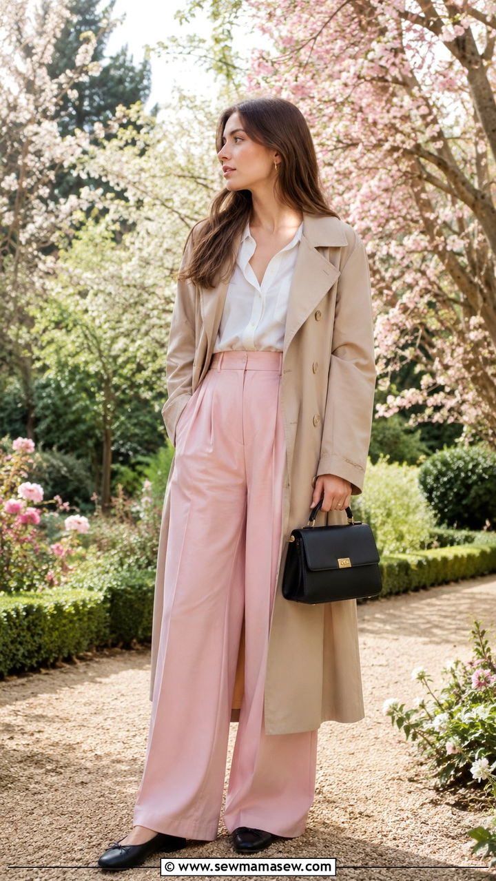Trench Coat With Wide Leg Trousers And Ballet Flats Outfit - 25 Wide leg trousers outfit ideas with a trench coat
