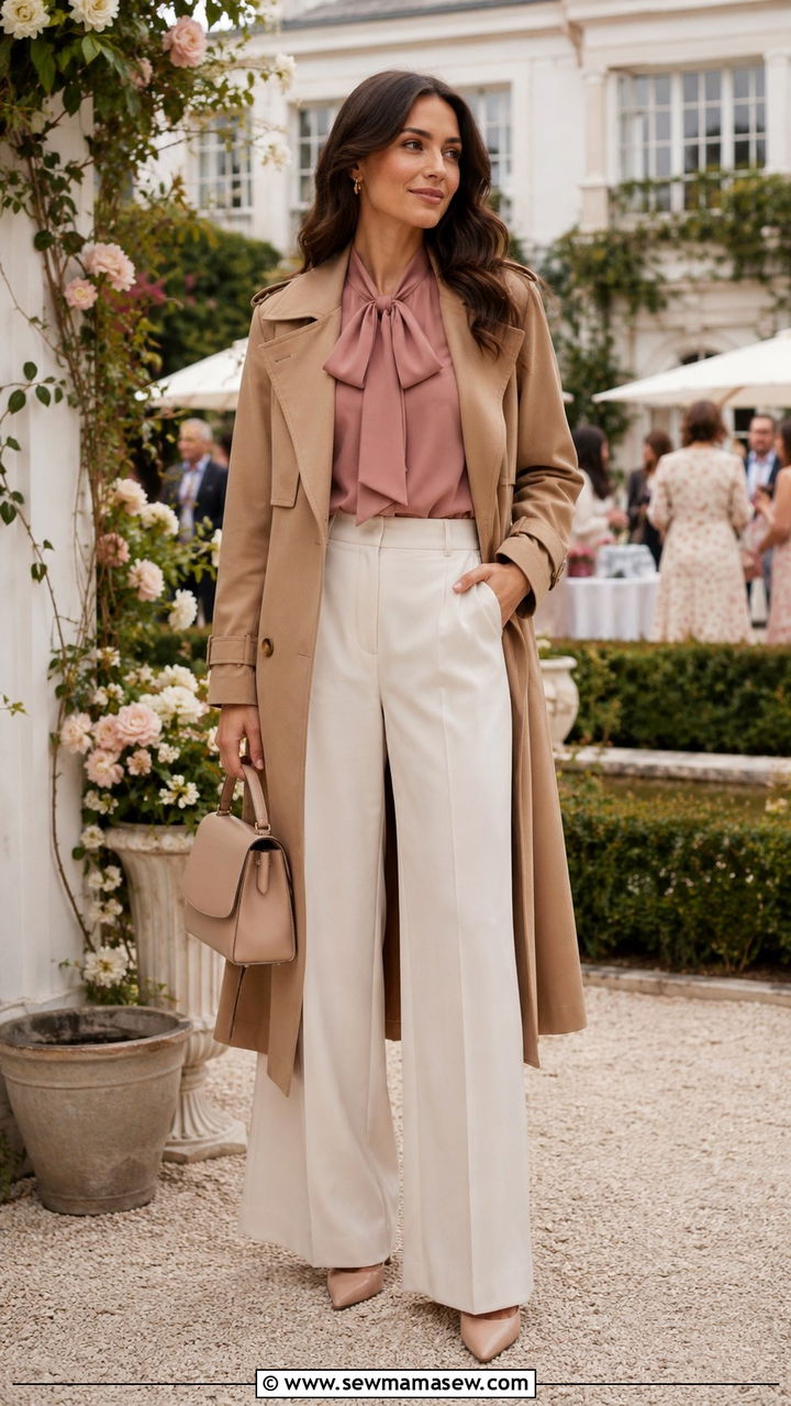 Trench Coat With Wide Leg Trousers And Blouse Outfit - 25 Wide leg trousers outfit ideas with a trench coat