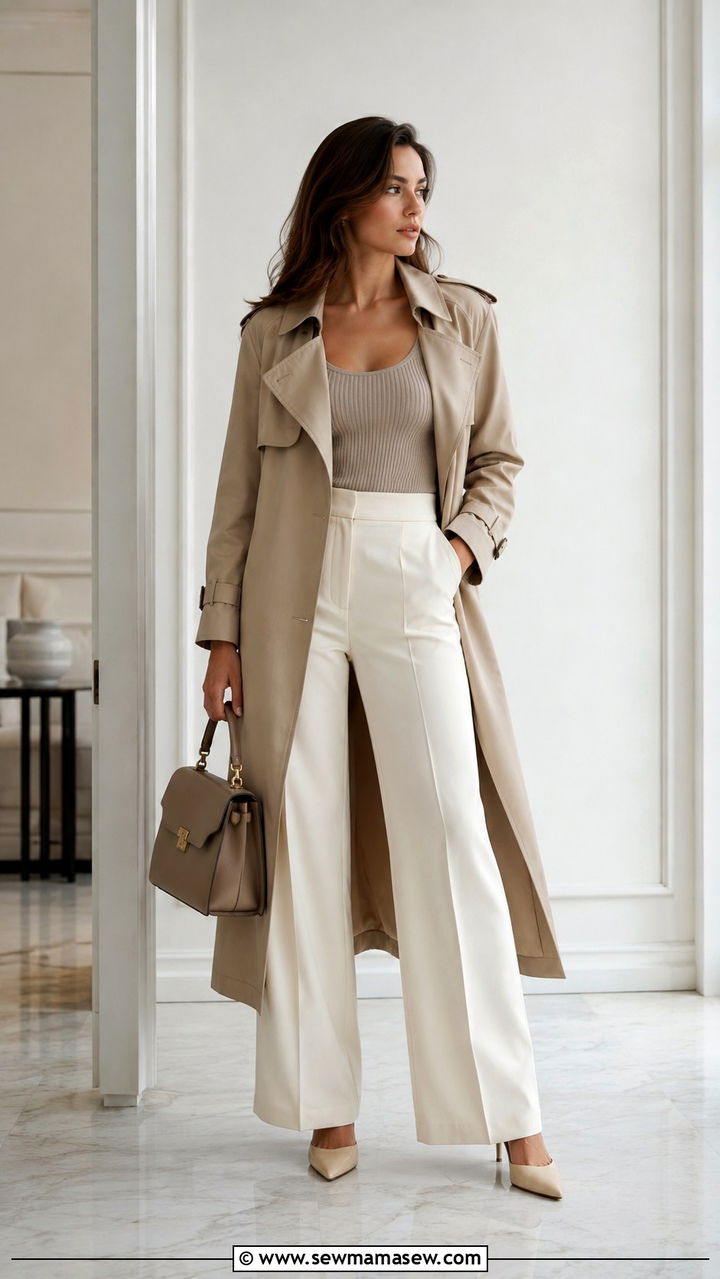Trench Coat With WideLeg Trousers Outfit - 30 spring trench coat outfit ideas