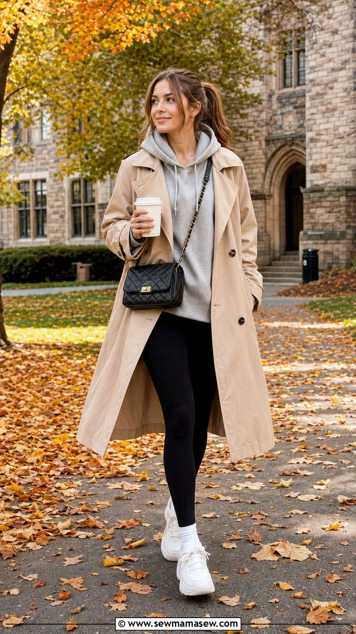 Trench Coat and Hoodie Outfit - 35 Back to school outfit ideas college freshman