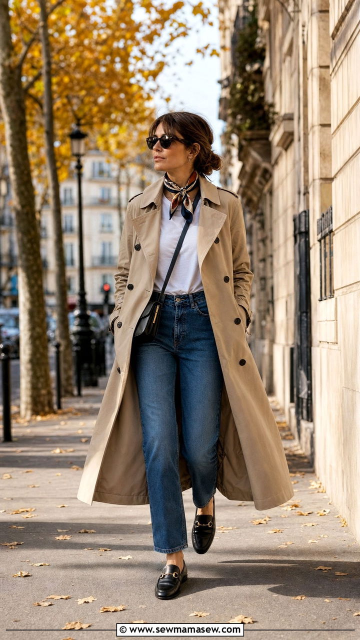 Trench Coat and Jeans French Girl Outfit - 25 cute French girl outfits