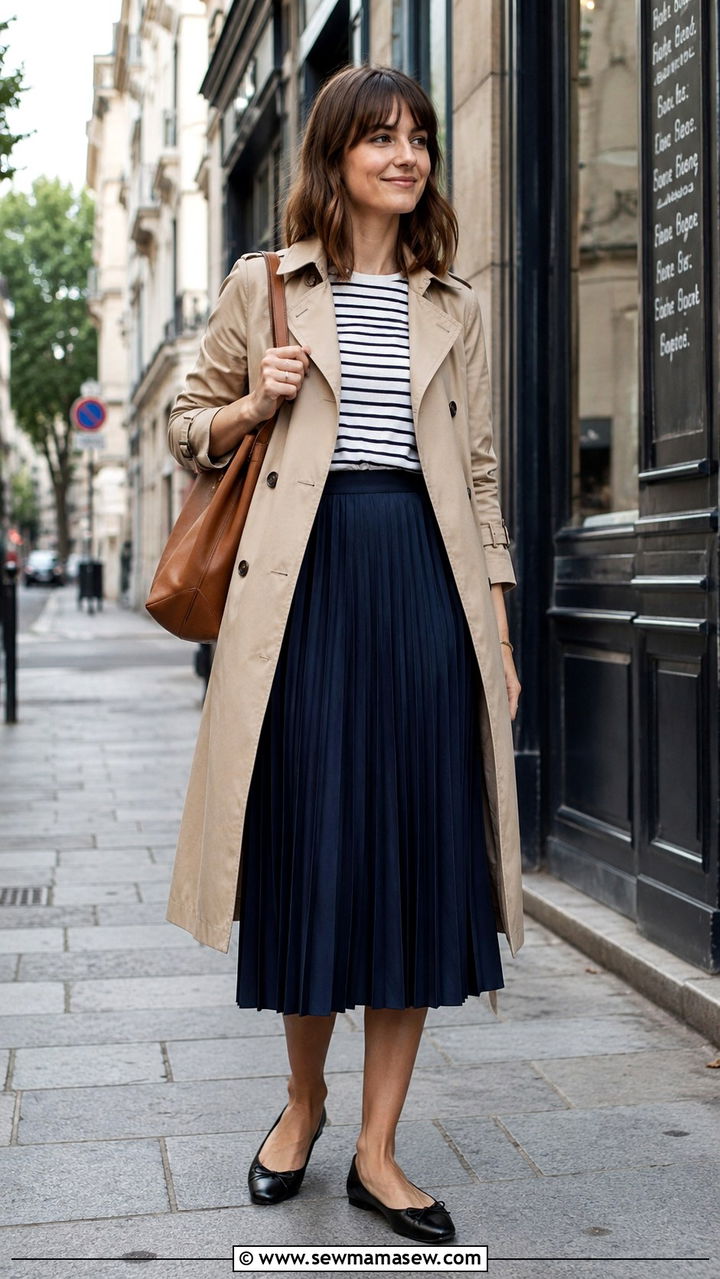Trench Coat and Pleated Skirt Outfit - 30 how to style pleated skirt