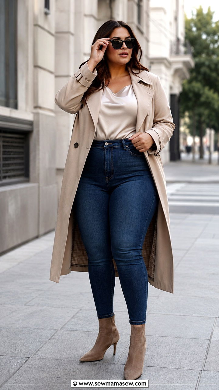 Trench Coat and Skinny Jeans Curvy Photoshoot Look - 25 Photoshoot outfits for curvy women