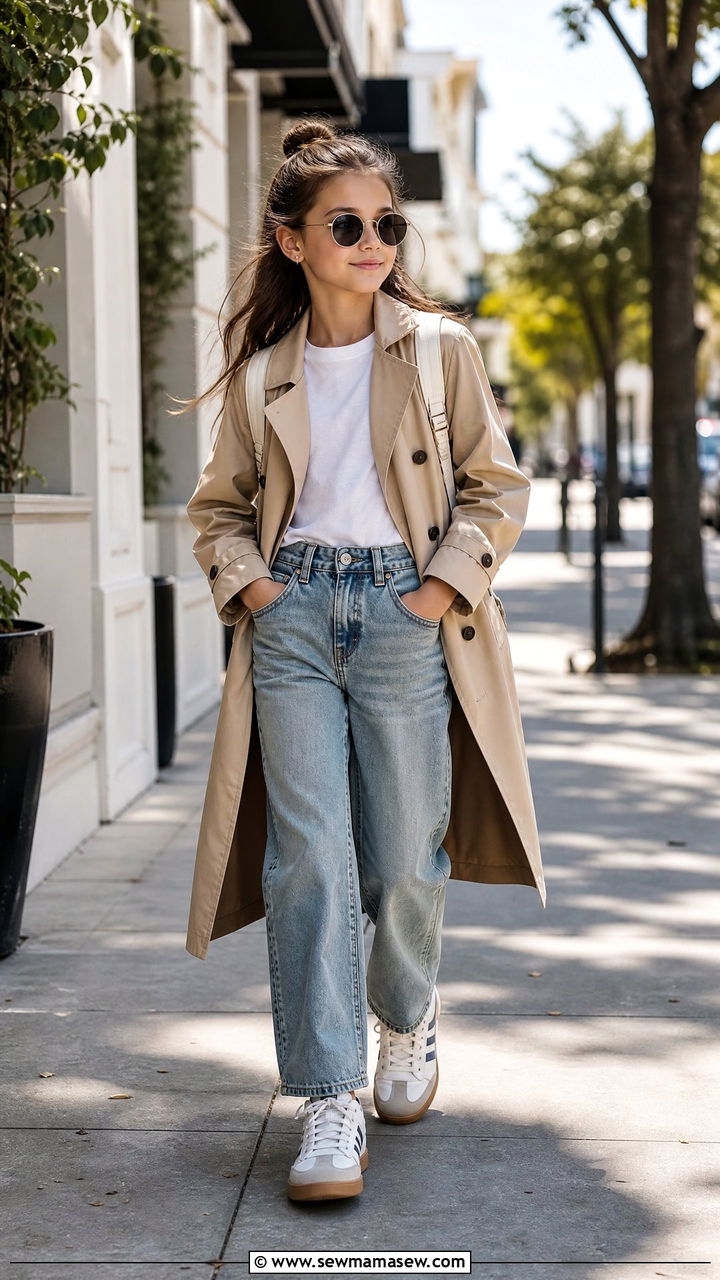 Trench Coat and Sneakers Outfit - 30 Outfit ideas for tweens