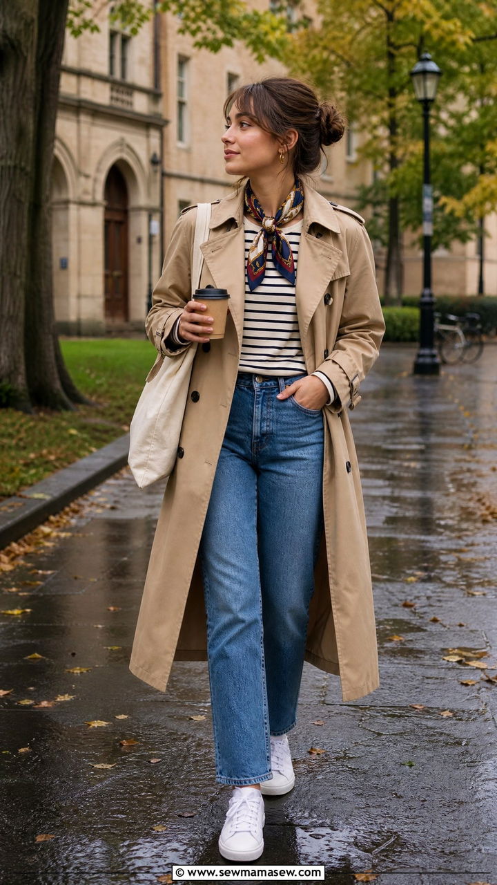 Trench Coat and Straight Jeans Outfit - 25 Fashion for college freshman