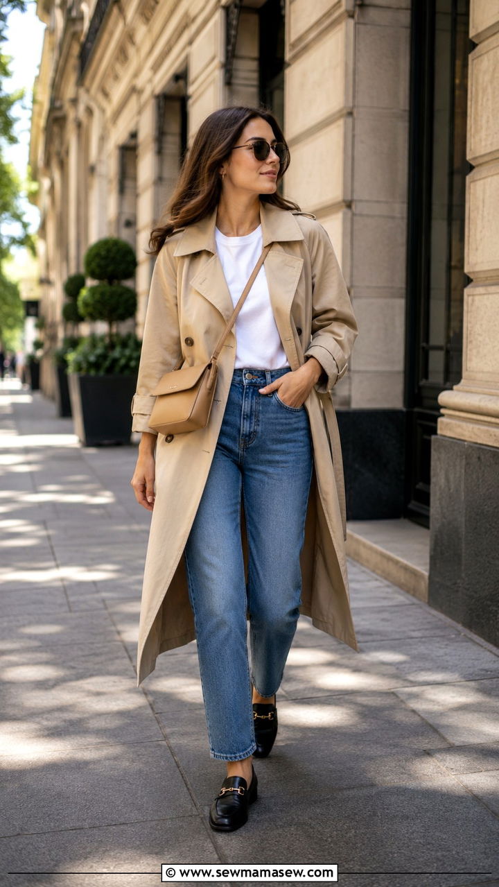 Trench Coat and Straight Leg Jeans - 25 May outfits for women