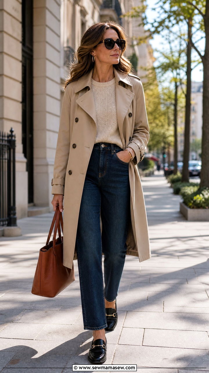 Trench Coat and Straight Leg Jeans Outfit - 30 Cute outfits for women over 40