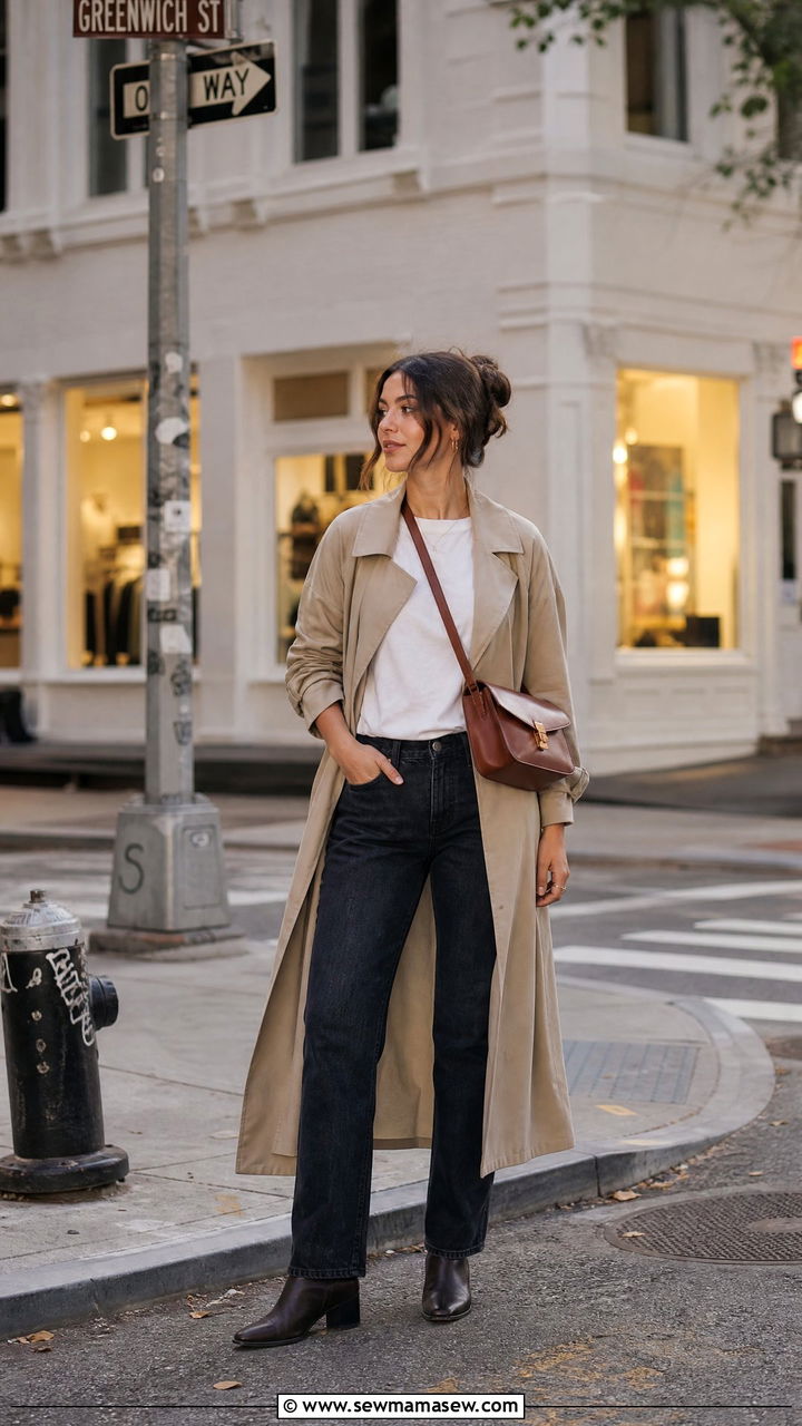 Trench Coat and Straight Leg Jeans Outfit - 30 Girls night outfit ideas casual