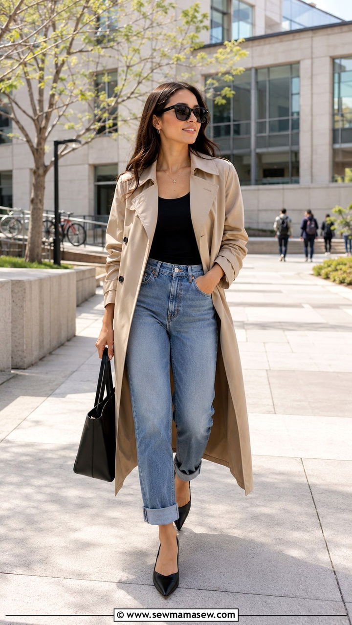 Trench Coat and Straight Leg Jeans Outfit - 30 Spring outfits for college students